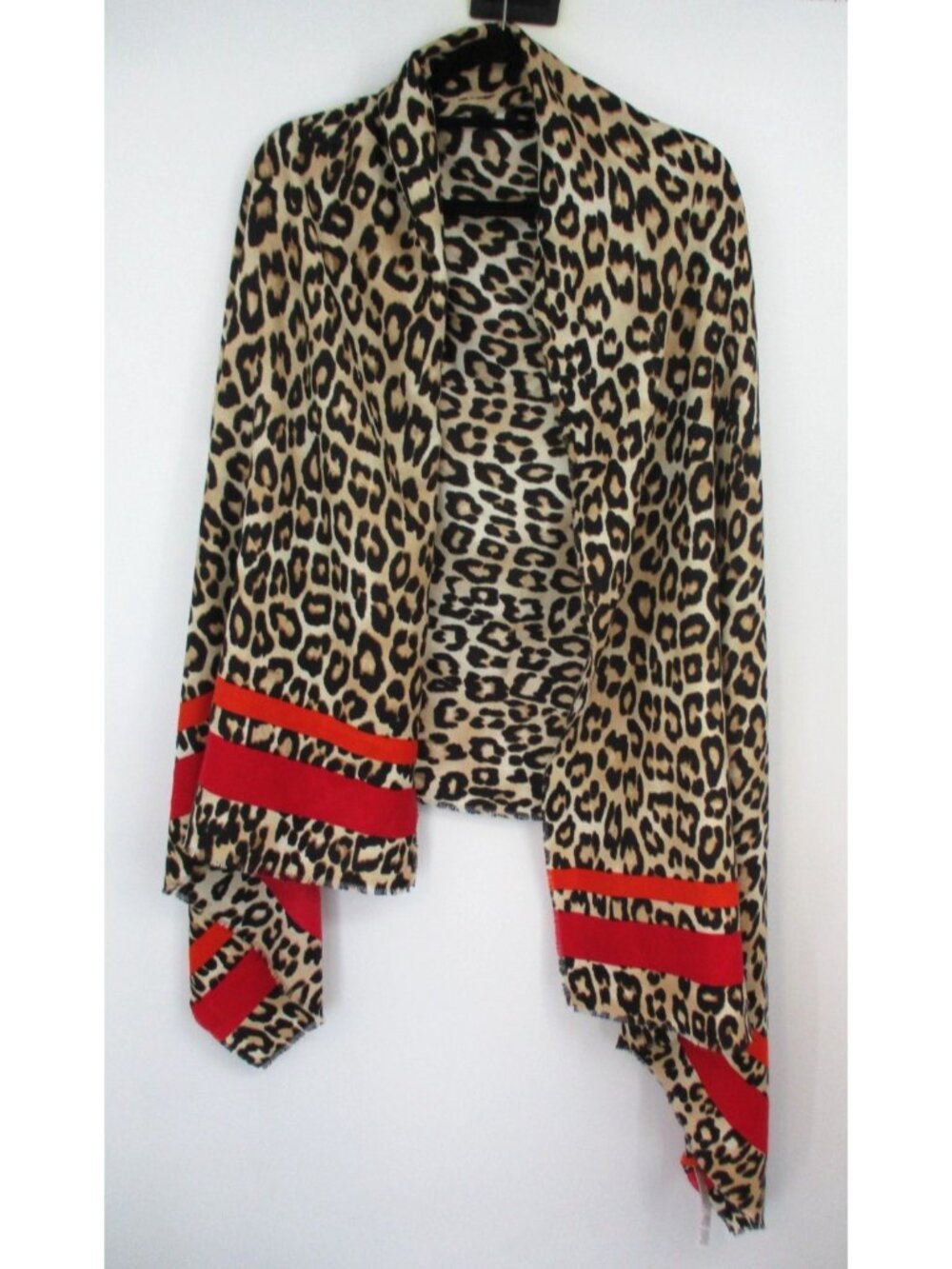 Chico's Animal Print 5 Way Wrap Womens OS Red Orange Trim